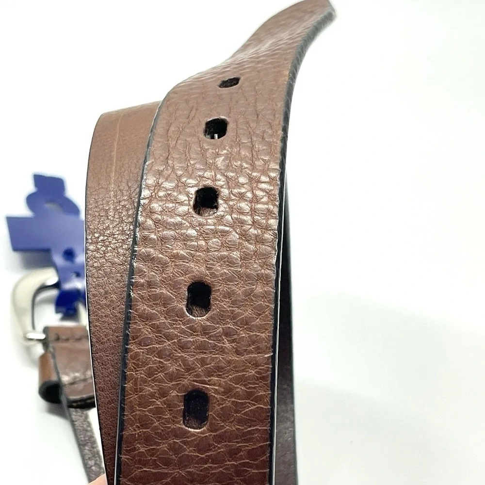 Cowhide Leather Men's Brown Solid Brass Buckle Imported Italian‎ Belt Size 44